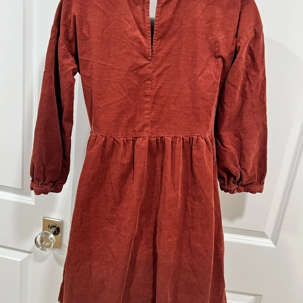Madewell Corduroy Puff Sleeve Mini Dress Rust Red XXS Cottagecore Babydoll